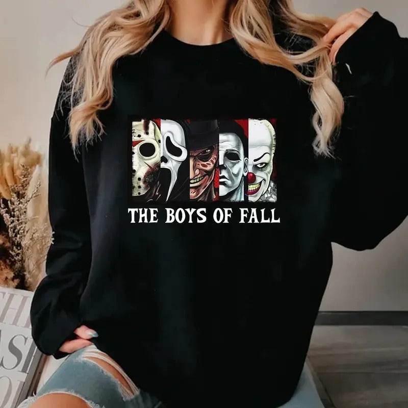 Trending Boys Of Fall Halloween Horror Movie Characters Sweatshirt, Halloween 2024 Fall Y'all Sweatshirt, Womenswear...