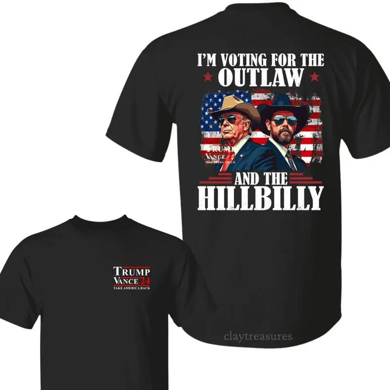 Trending I'm Voting for the Outlaw Tr4mp Vance 2024 2 sides Unisex Cotton T-shirt Menswear Top Classic Halloween Hoodie,...
