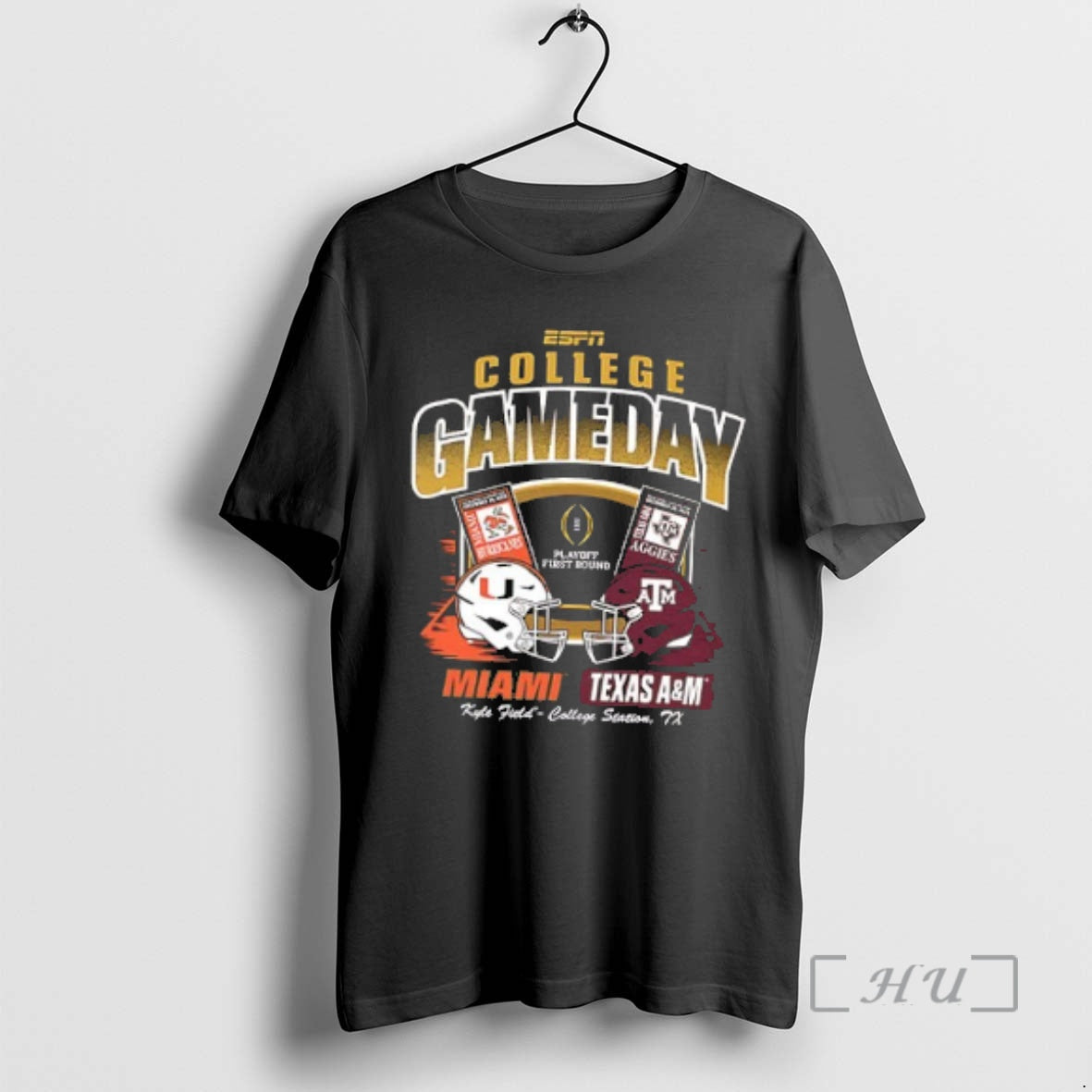 Trending Miami Vs Texas Am 2025_e2_80_9326 Cfp Espn Game Day Helmet Matchup 2 Sided Premium T-Shirts, Hoodie, Sweatshirt