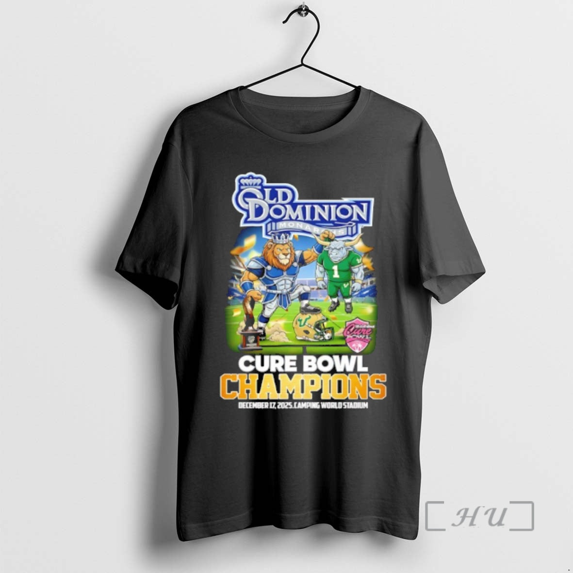Trending Old Dominion 24 10 South Florida 2025 Cure Bowl Champions Mascot Premium T Shirts Hoodie, Sweatshirt