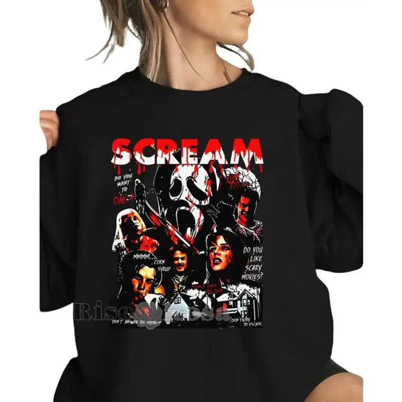 Trending Scream Ghostface 90s Horror Movie Classic Crewneck Sweatshirt, Halloween 2024 Gift for men and women Womenswear...