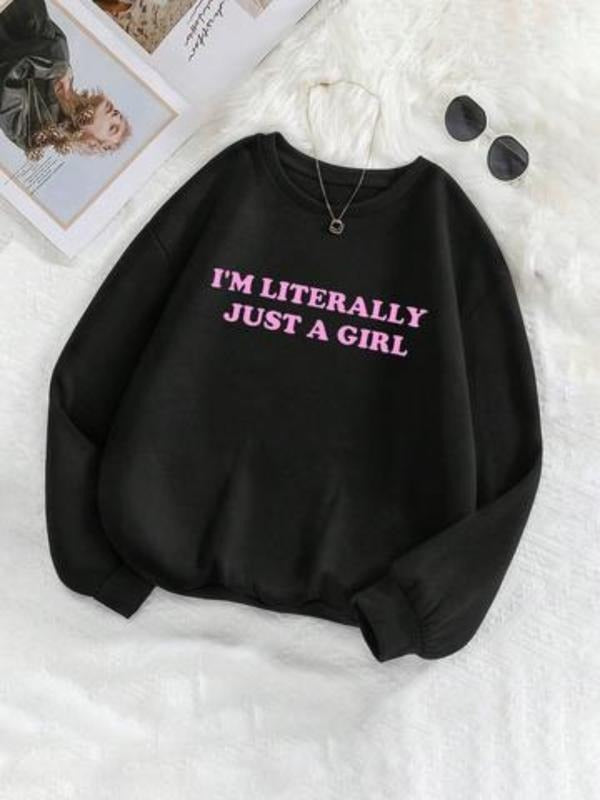 Trendy Casual Letter Print Pullover Sweatshirt, Simple Style, Regular Fit, Long Sleeve, Fall & Winter Fashion T-Shirts,...