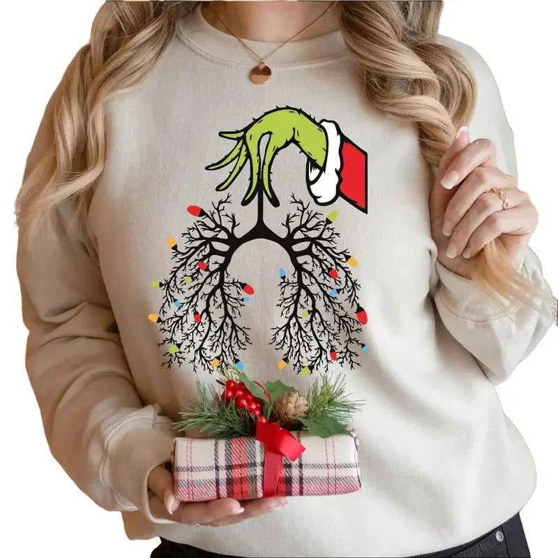Trendy Christmas Gr1nch Nurse Take Care of Lighting Lungs Sweatshirt, Lung Gr1nchmas Lights Sweatshirt T-Shirts, Hoodie
