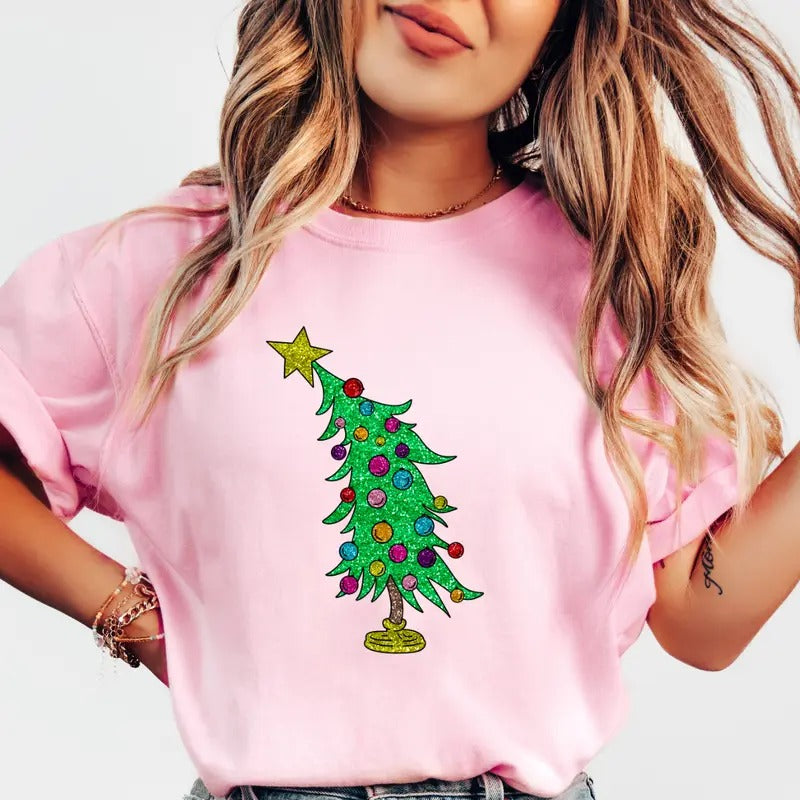 Trendy Christmas Tree Shirt, Christmas Movie Tree Shirt, Retro christmas Tree Shirt, Christmas T-shirt Cotton Fabric...