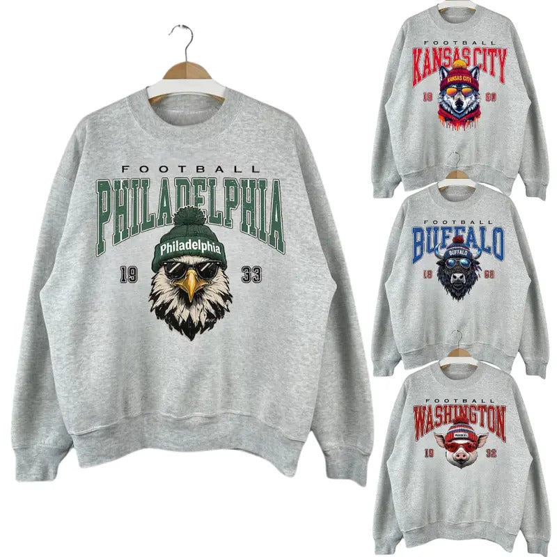 Trendy Mascot in Beanie with Sunglasses Sweatshirt - All Team Football Mascot Shirt Hoodie | HypeCrazeTee.com
