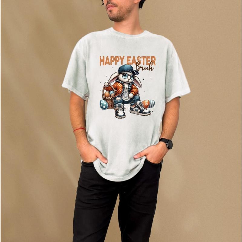 Trendy Men's T - Shirt: Hip Easter Bunny Graphic with "HAPPY EASTER Bruh" Text Hoodie, Sweatshirt | HypeCrazeTee.com