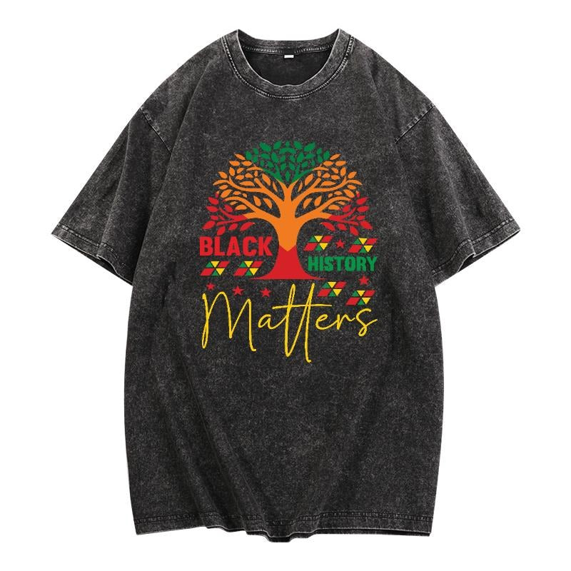 Trendy Washed T - Shirt with Social Message: 'Black History Matters' - Make a Statement with a Cool, Washed