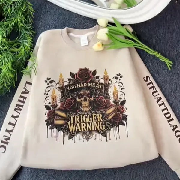 Trigger Warning Sweatshirt, Reading Shirt, Book Lover Sweater, Gift for Teacher, Booktrovert, Reader Gift Hoodie