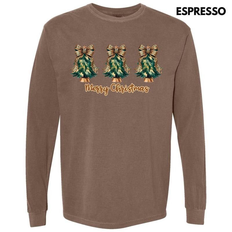Triple Cheetah Bow Christmas Trees Long Sleeve Comfort Colors T-Shirt 'NLB' Hoodie, Sweatshirt | HypeCrazeTee.com