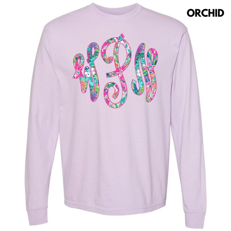 Tropical Monogram Long Sleeve Comfort Colors T-Shirt 'NLB' Hoodie, Sweatshirt | HypeCrazeTee.com