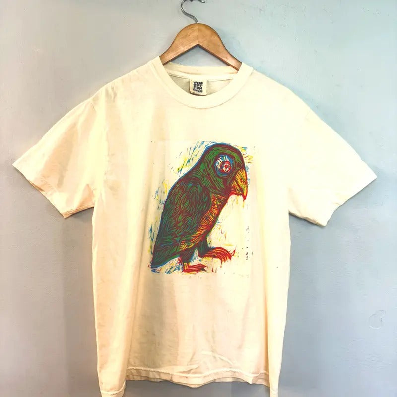 Tropical Parrot Hand printed  Woodcut T Shirt Menswear Cotton Top Streetwear Casual Hoodie, Sweatshirt | HypeCrazeTee.com