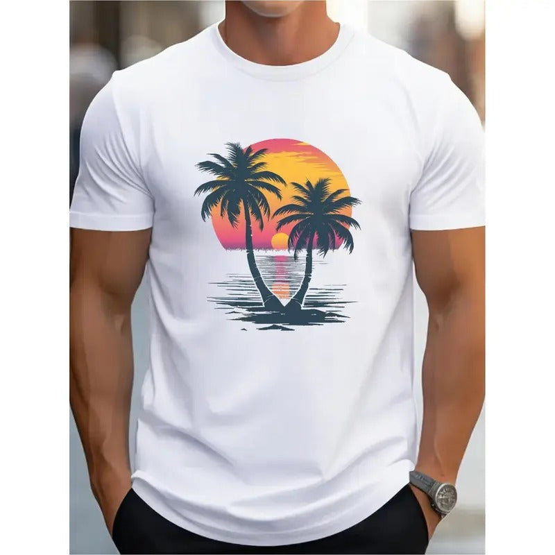 Tropical Sunset Palms G500 cotton MEN'S T-shirt comfortable edition Made in USA Hoodie, Sweatshirt | HypeCrazeTee.com