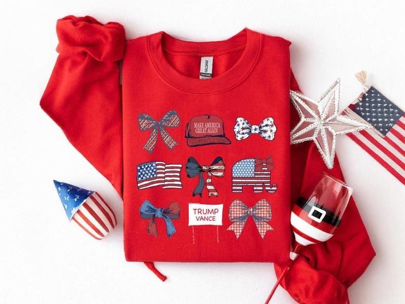 Trump 2025 Coquette Bow Sweatshirt, Red Cap Shirt, Funny Trump, Republican, Trump MAGA Hoodie, Valentine Day Gift, Trump...