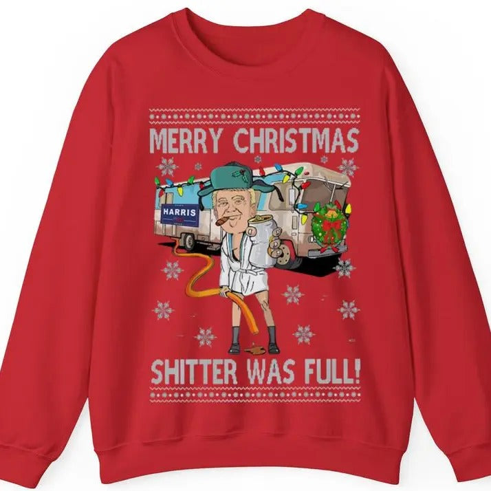 Trump Christmas Shitter Was Full Shirts Sweatshirt Hoodie, Merry Trumpmas President 2024 Sweatshirt, Trump Merry...