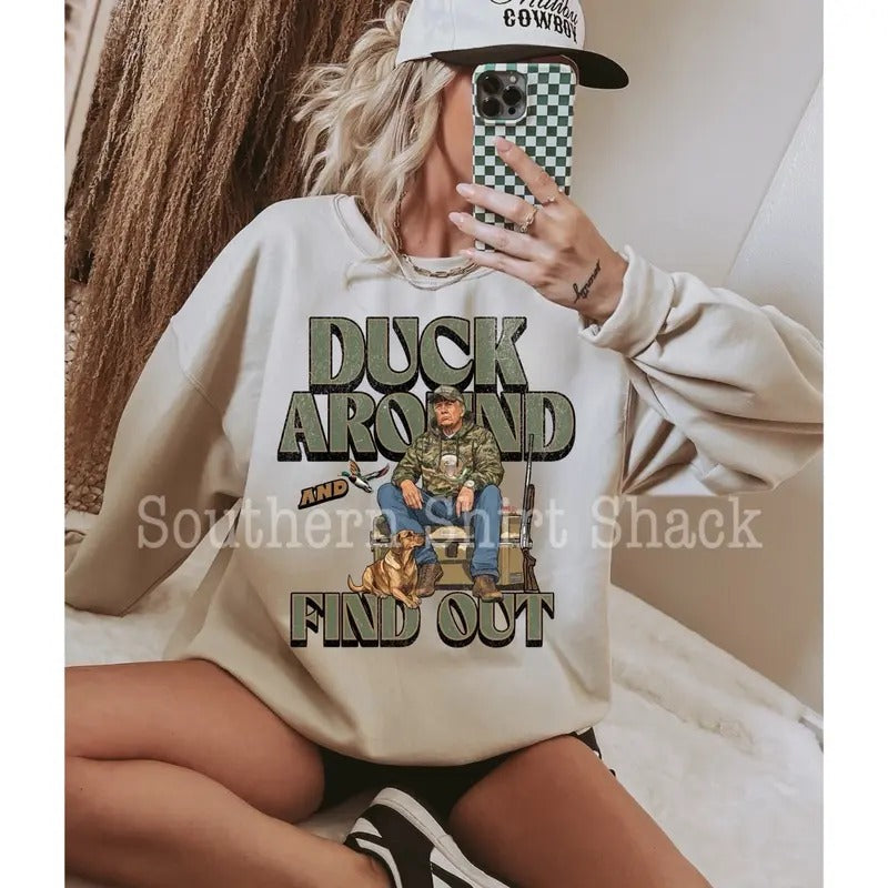Trump Duck Around  Sweatshirt | Sand Sweatshirt T-Shirts, Hoodie | HypeCrazeTee.com