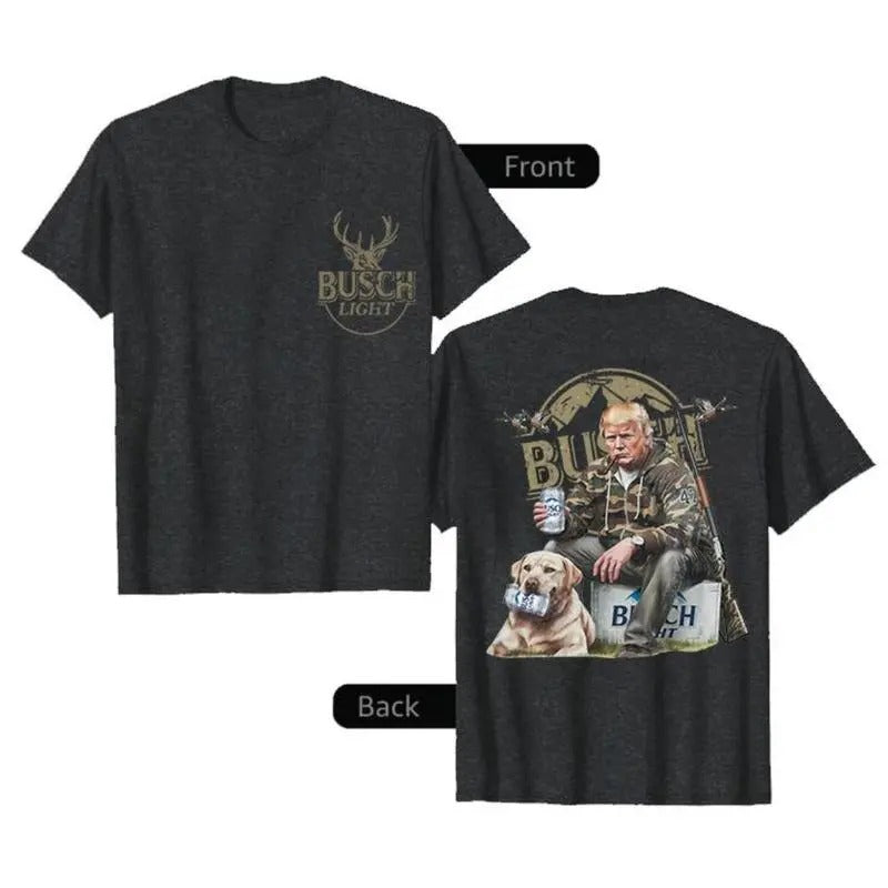 Trump Hunting Busch Light Beer 2 Sided Tshirt, Gun Trump Hunting Tee, Trump Supporter Shirt For Color For Men and Women...