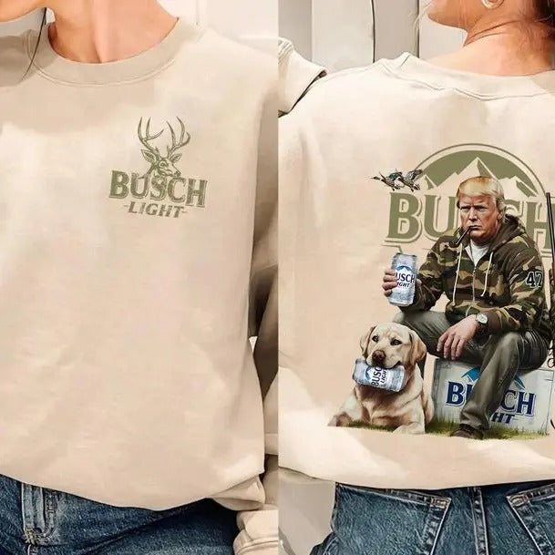 Trump Hunting Busch Light Beer with best dog friend Sweatshirt 2 sides for men and women, for Beer Lovers Classic Cotton...