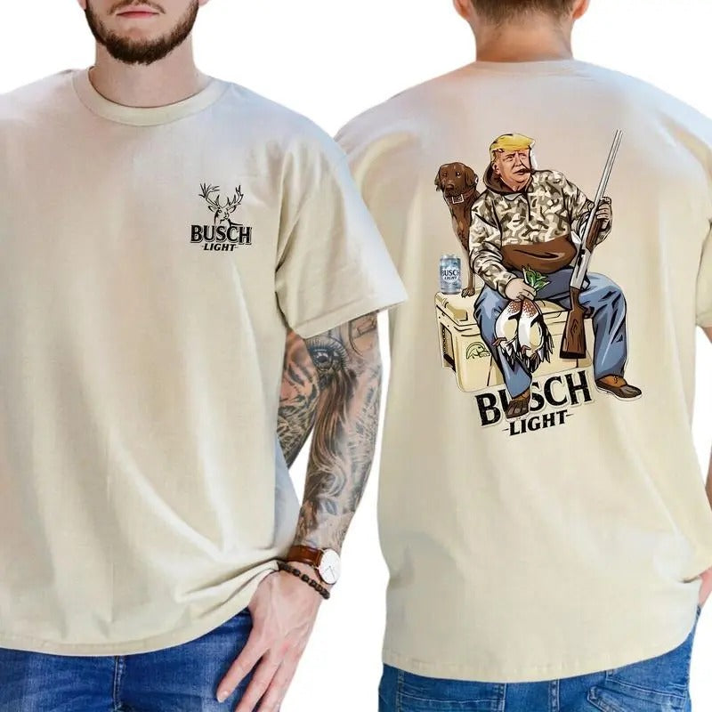 Trump Hunting T-Shirt, Hunter Trump Shirt With Busch Light Beer, Republican Shirt, Menswear Casual Top, Classic Daily,...