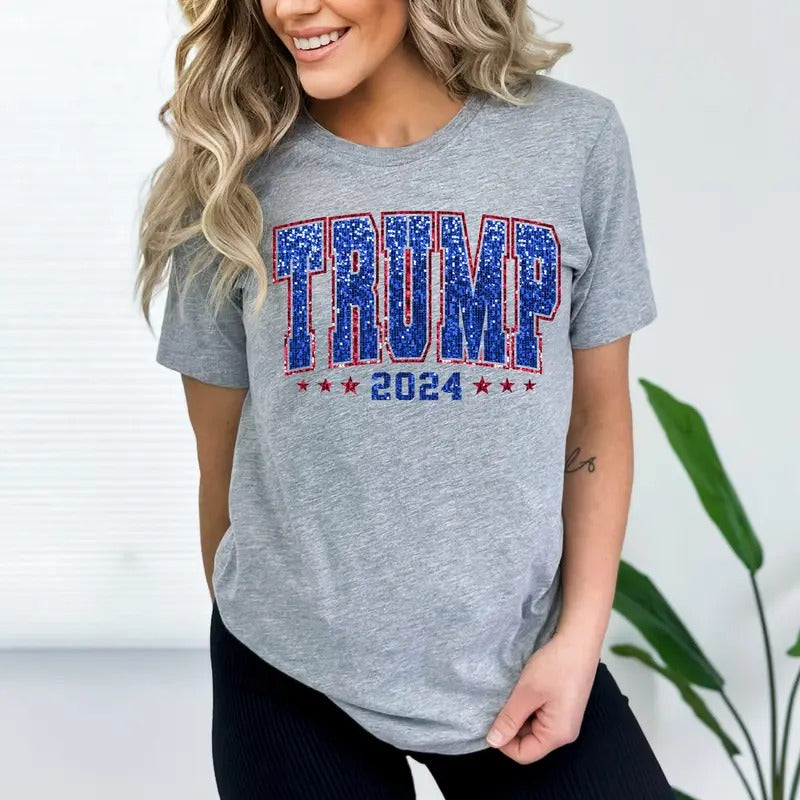 Trump Shirt Trump 2024 Shirt Girly Trump Shirt 2024 Election Shirt Trump Shirt Faux Glitter Trump 47 Top Womenswear Cotton Comfort T-Shirts, Hoodie, Sweatshirt