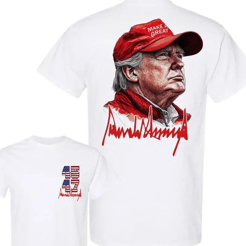 Trump Signature 45th 47th US Flag Unisex Shirt, Trump Won Cotton Shirt, MAGA 45 47 Classic Tee Womenswear And Menswear...