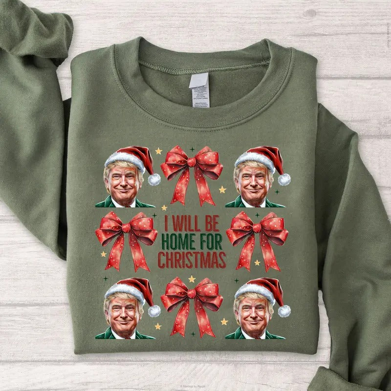 Trump Won 47th President White House I'Ll Be Home Coquette Bow Printed Classic Cotton T-Shirts, Hoodie, Sweatshirt