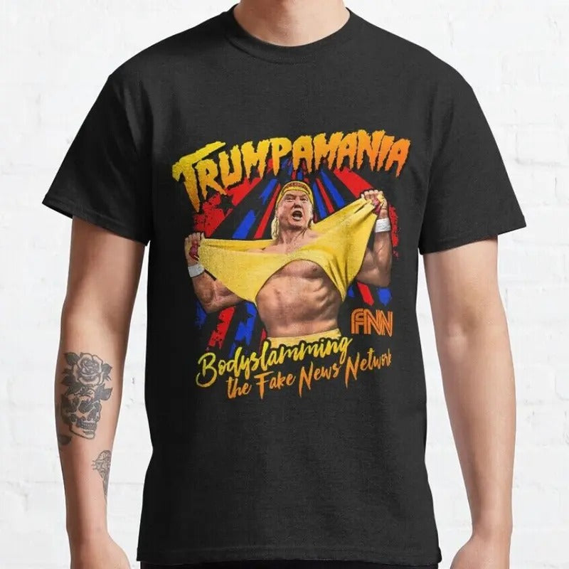 Trump Wrestling Meme Fake News Trumpamania Retro Vintage T-Shirt S-3XL Hoodie, Sweatshirt | HypeCrazeTee.com