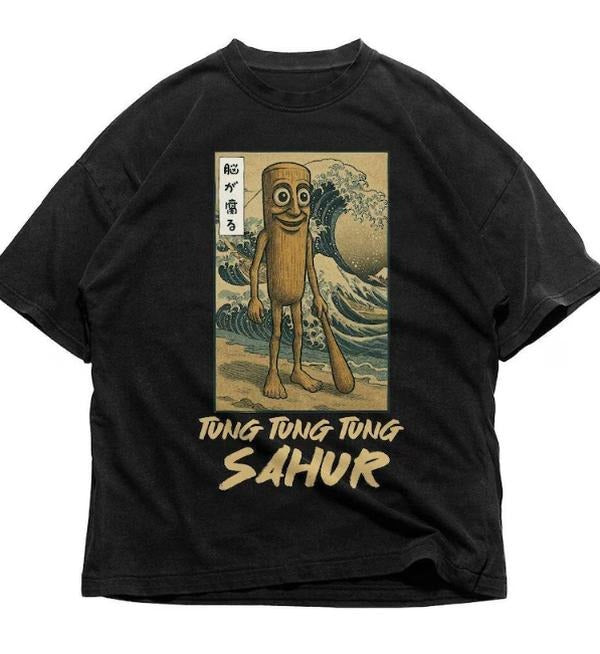 Tung Tung Tung Sahur Brainrot Shirt Funny Baseball Bat Meme Ukiyo E Japanese Ramadan T-Shirts, Hoodie, Sweatshirt
