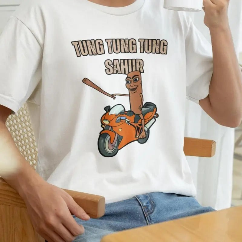 Tung Tung Tung Sahur Superbike Unisex T-Shirt, Italian Brainrot Shirt, Weird Meme Shirt, Dank Memes Tshirt Hoodie, Sweatshirt