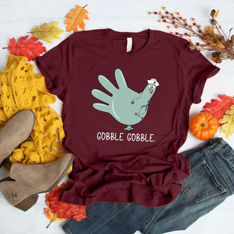 Turkey Gloves Nurse Thanksgiving T-shirt, Gobble Gobble Nurse Shirt, Thanksgiving Nursing Tee, Funny Nurse Shirt Cotton...