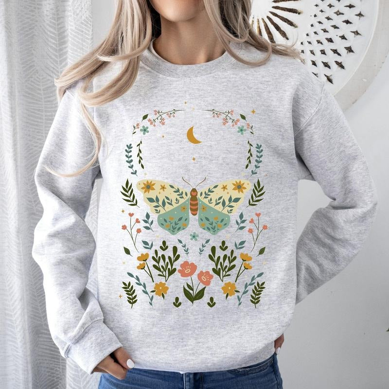 Twilight Flora and Fauna, Moon, Moth, and Flower Sweatshirt T-Shirts, Hoodie | HypeCrazeTee.com