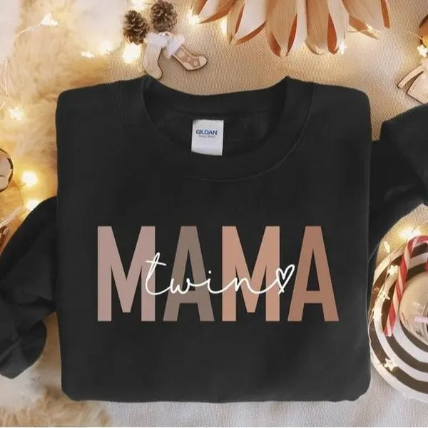 Twin Mama Sweatshirt, First Time Twin Mama Crewneck, Mom of Twins Sweater, Unisex Twin Mom Sweatshirt Gift T-Shirts, Hoodie