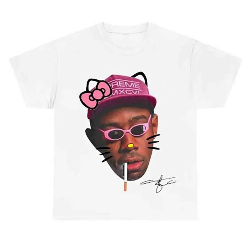 Tyler Creator Kittyyy Shirt Gift For Her Him, Fashion Casual Trend Graphic Tee Gift Fans Round Neck Top Menswear Hoodie,...