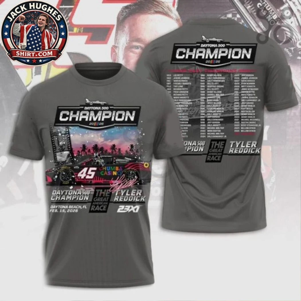 Tyler Reddick Daytona 500 Champion 2026 Racing Graphic Two Sided Shirt