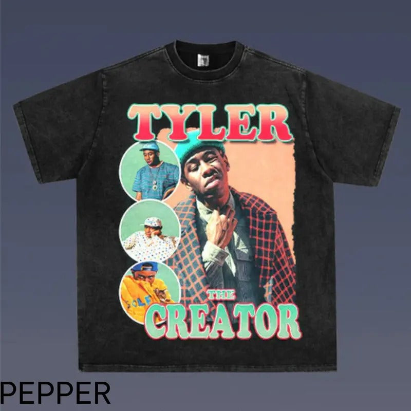 Tyler The Creator 1.7, Tyler the creator printed t-shirt, Cotton Casual Crew Neck Black Menswear Tshirt Crewneck, T-Shirt...