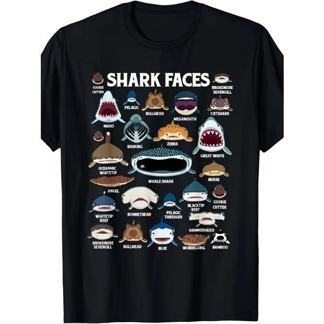Types Of Sharks Faces Identification Birthday School Kid Men T-Shirt Made in USA Hoodie, Sweatshirt | HypeCrazeTee.com