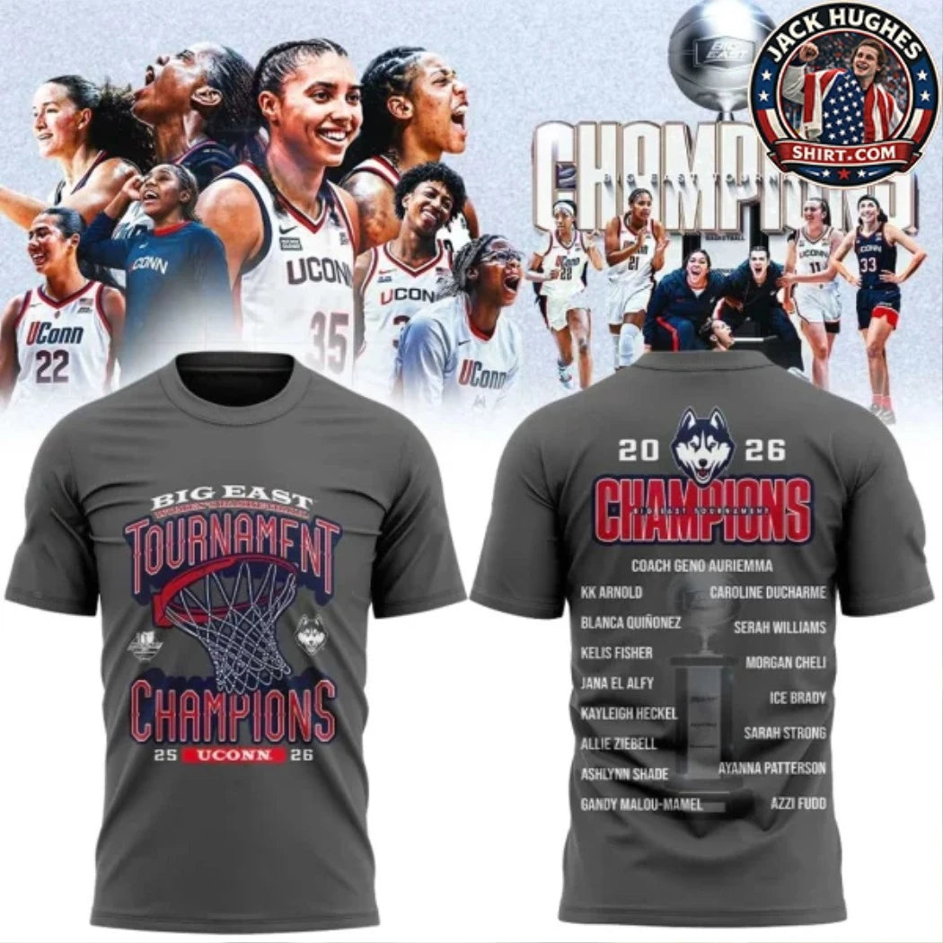 UConn Huskies Women’s Basketball 2026 BIG EAST Tournament Champions Logo Two Sided Shirt