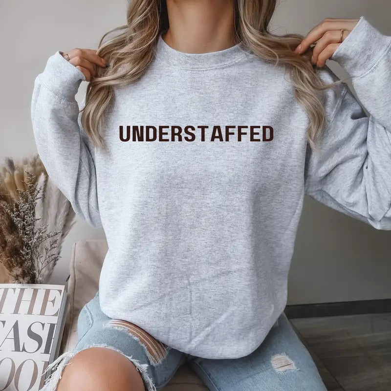 UNDERSTAFFED  Crewneck Sweatshirt Comfortable Pullover Casual Womenswear Day Hoodie Soft Print Skirts Style T-Shirts