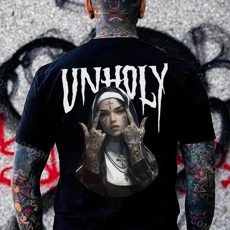 UNHOLY Defiant Nun Print Men's T-Shirtstyle{n002}2 T-Shirts, Hoodie, Sweatshirt | HypeCrazeTee.com
