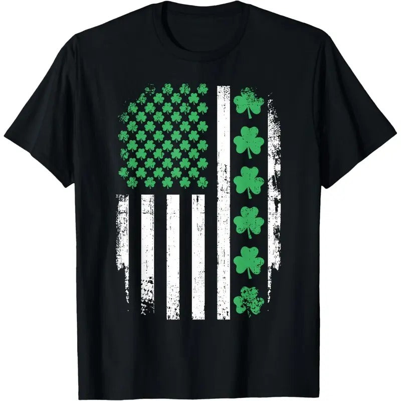 US American flag with shamrocks for St Patricks day T-Shirt made in USA Hoodie, Sweatshirt | HypeCrazeTee.com