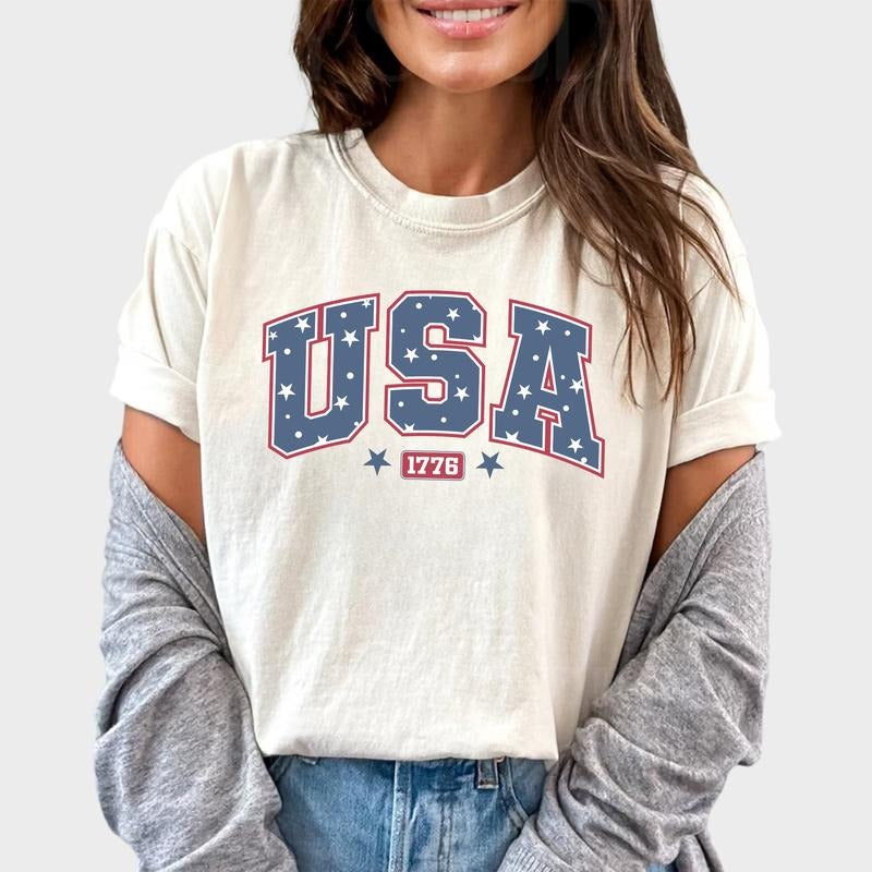 USA 1776 Shirt, America Graphic Printed Tee, Fourth of July Unhinged Shirt, 4th of July Comfy Fabric Graphic Tee,...