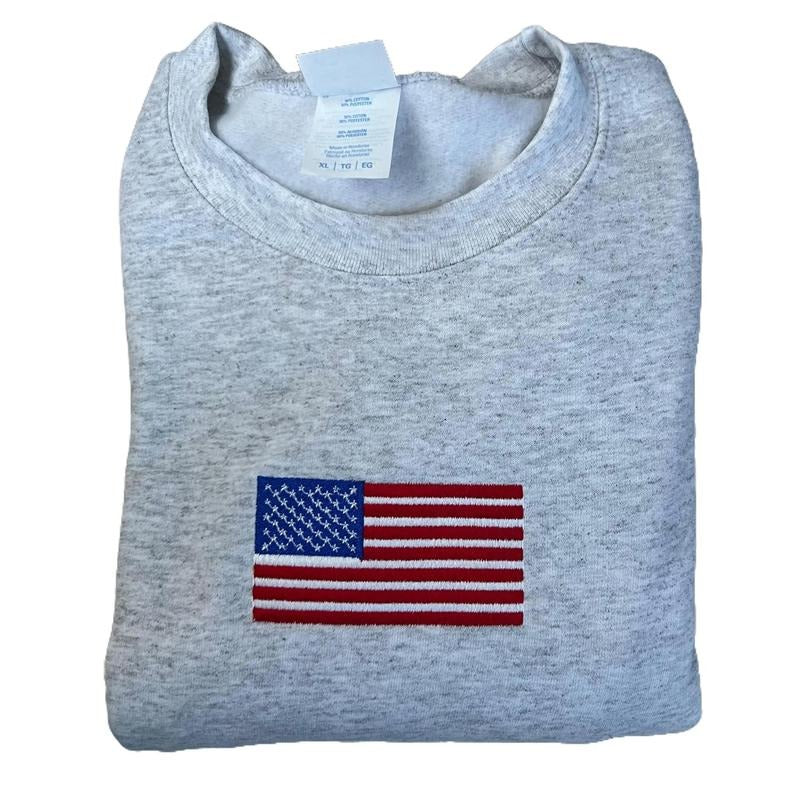USA Embroidered Sweatshirt, Crewneck, Flag, Crewneck Sweatshirt, Flag Design, Casual Long Sleeve, Embroidered US Flag,...