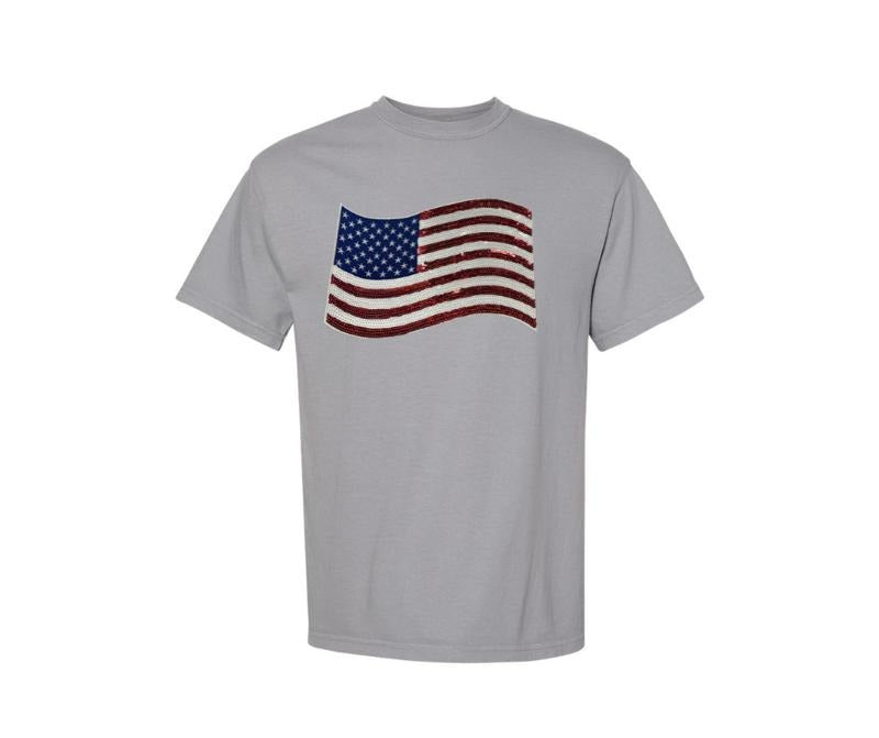 USA Flag Sequin Patch Comfort Colors T-Shirt Hoodie, Sweatshirt | HypeCrazeTee.com