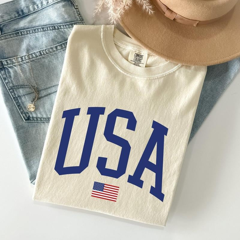 USA Flag, America, Patriotic, Blue, 4th of July Tshirt, Women's Crew Neck, Crewneck Hoodie, Sweatshirt | HypeCrazeTee.com