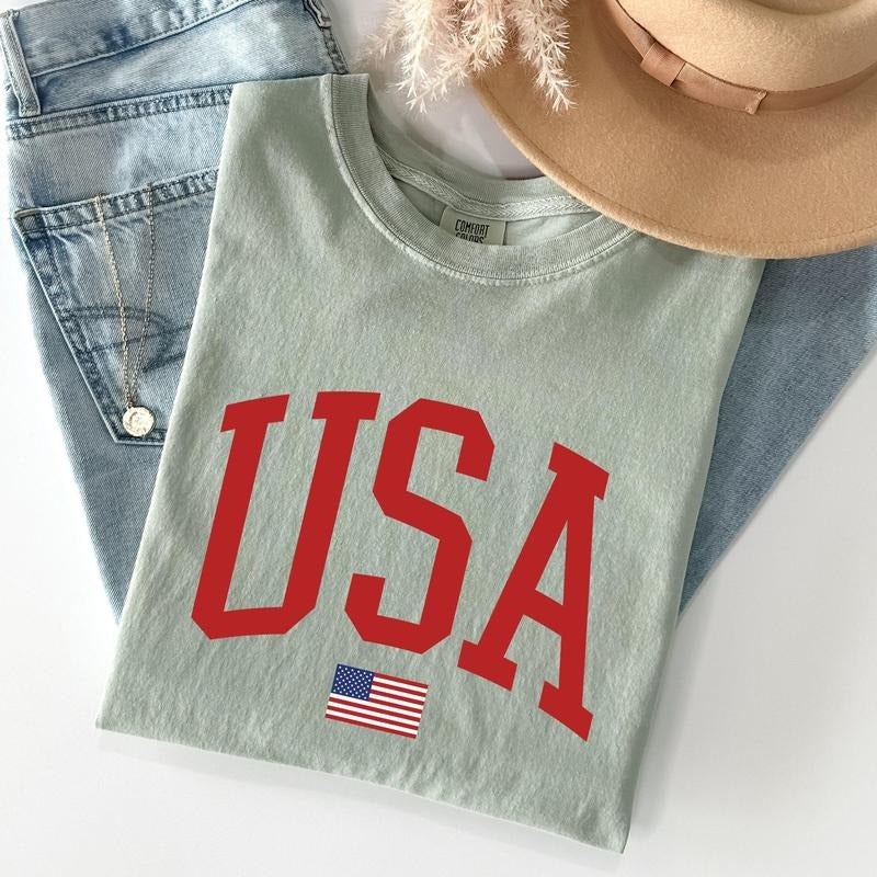 USA Flag, America, Patriotic, Red, 4th of July Tshirt, Women's Crew Neck, Crewneck Hoodie, Sweatshirt | HypeCrazeTee.com