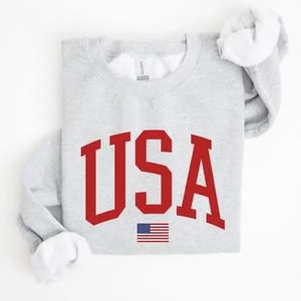 USA Flag, Red, America, Patriotic, 4th of July Sweatshirt, Women's Crew Neck, Crewneck T-Shirts, Hoodie | HypeCrazeTee.com