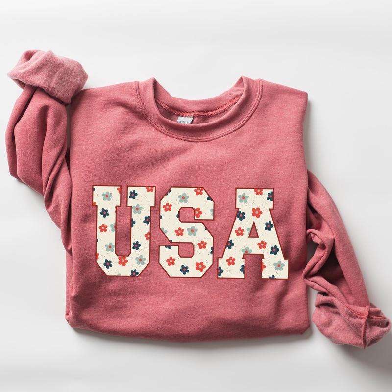USA Flowers, Minimalist, Patriotic, America, 4th of July Sweatshirt T-Shirts, Hoodie | HypeCrazeTee.com