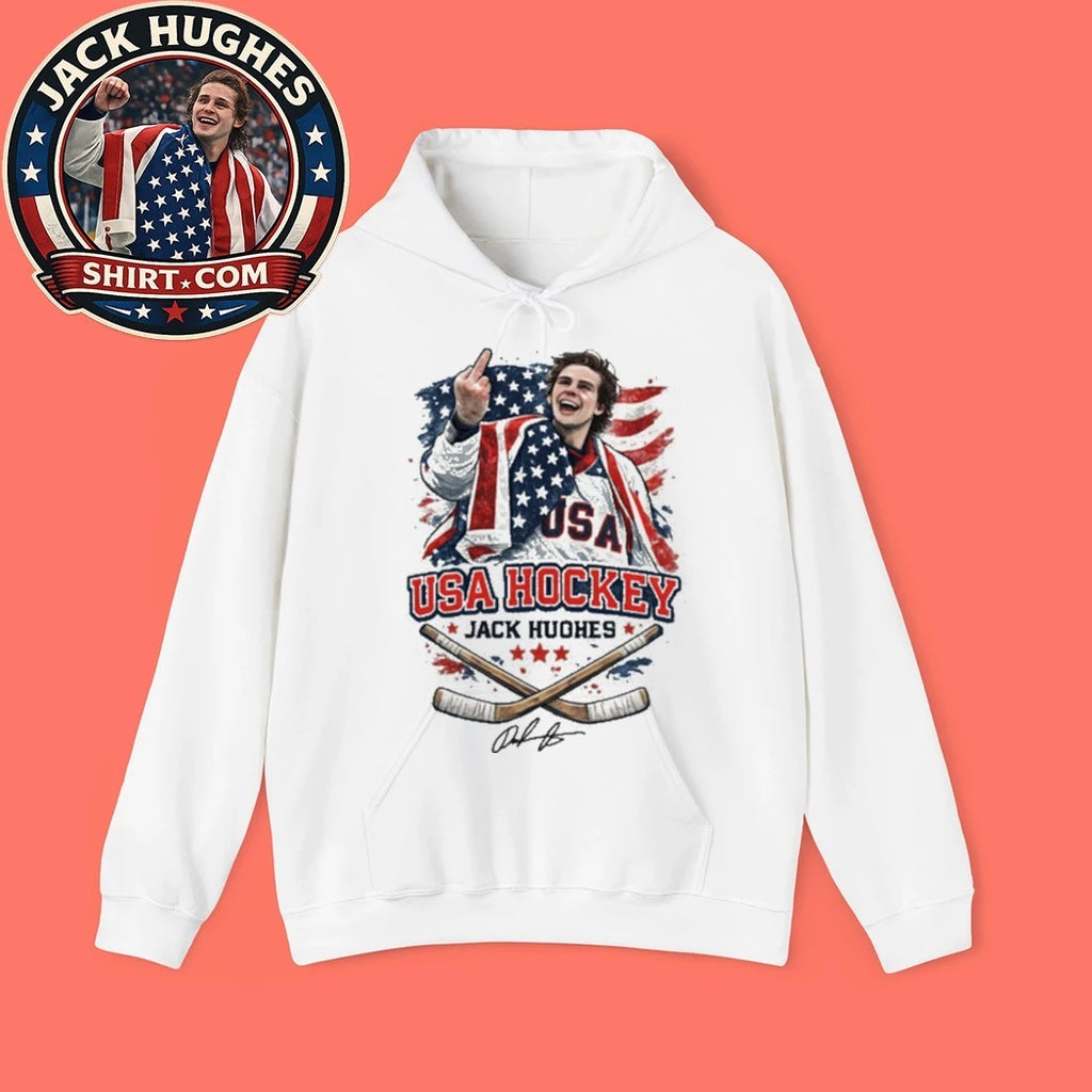 USA Gold Hockey Jack Hughes Flag And Signature New T-Shirt