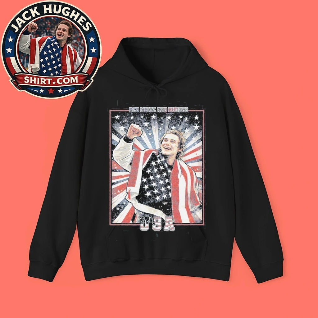 USA Gold Medal Hockey Champion Jack Hughes Quinn Hughes Shirt American Flag Skate Portrait T-Shirt