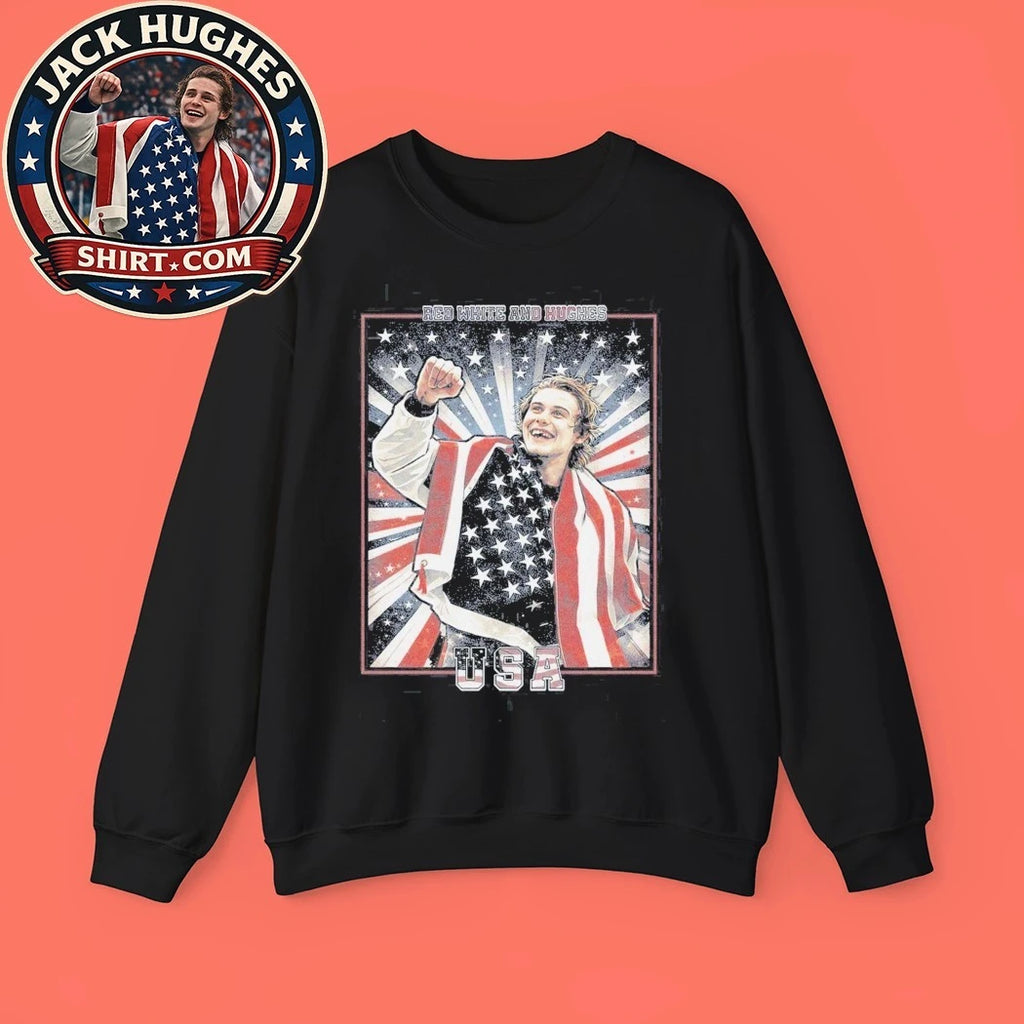 USA Gold Medal Hockey Champion Jack Hughes Quinn Hughes Shirt American Flag Skate Portrait T-Shirt