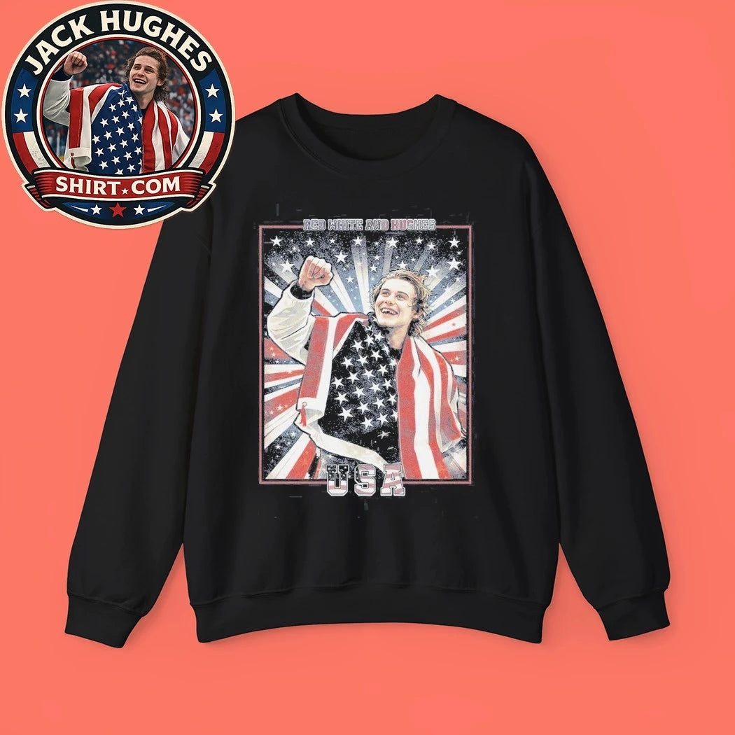 USA Gold Medal Hockey Champion Jack Hughes Quinn Hughes Shirt American Flag Skate Portrait T-Shirt